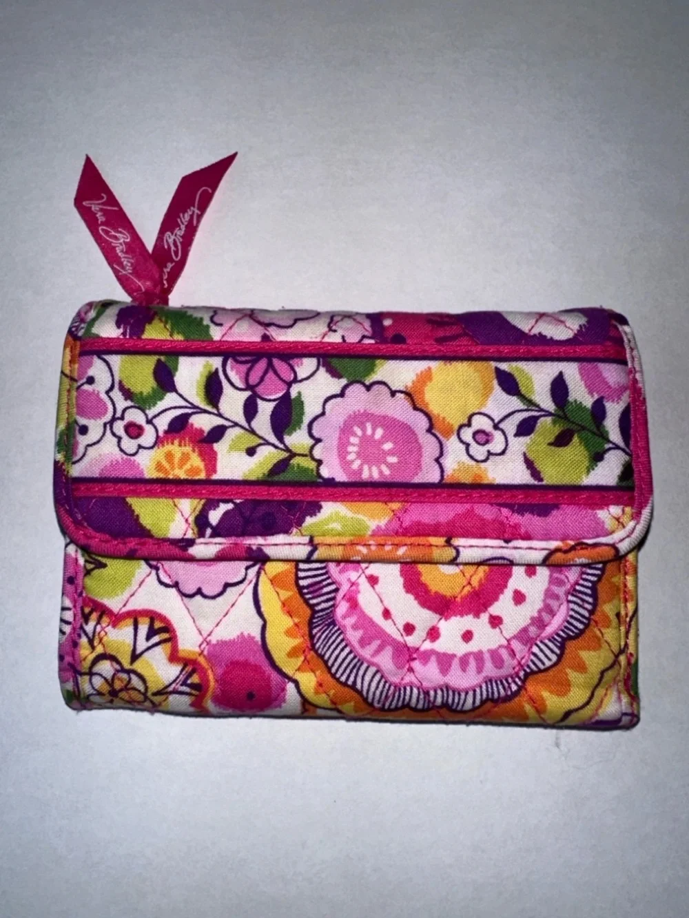 EUC Vera Bradley Clementine Floral Quilted Trifold Wallet - Pink & Orange Multi - Picture 7 of 9